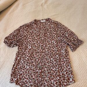 Floral Button-Up Blouse - Brown